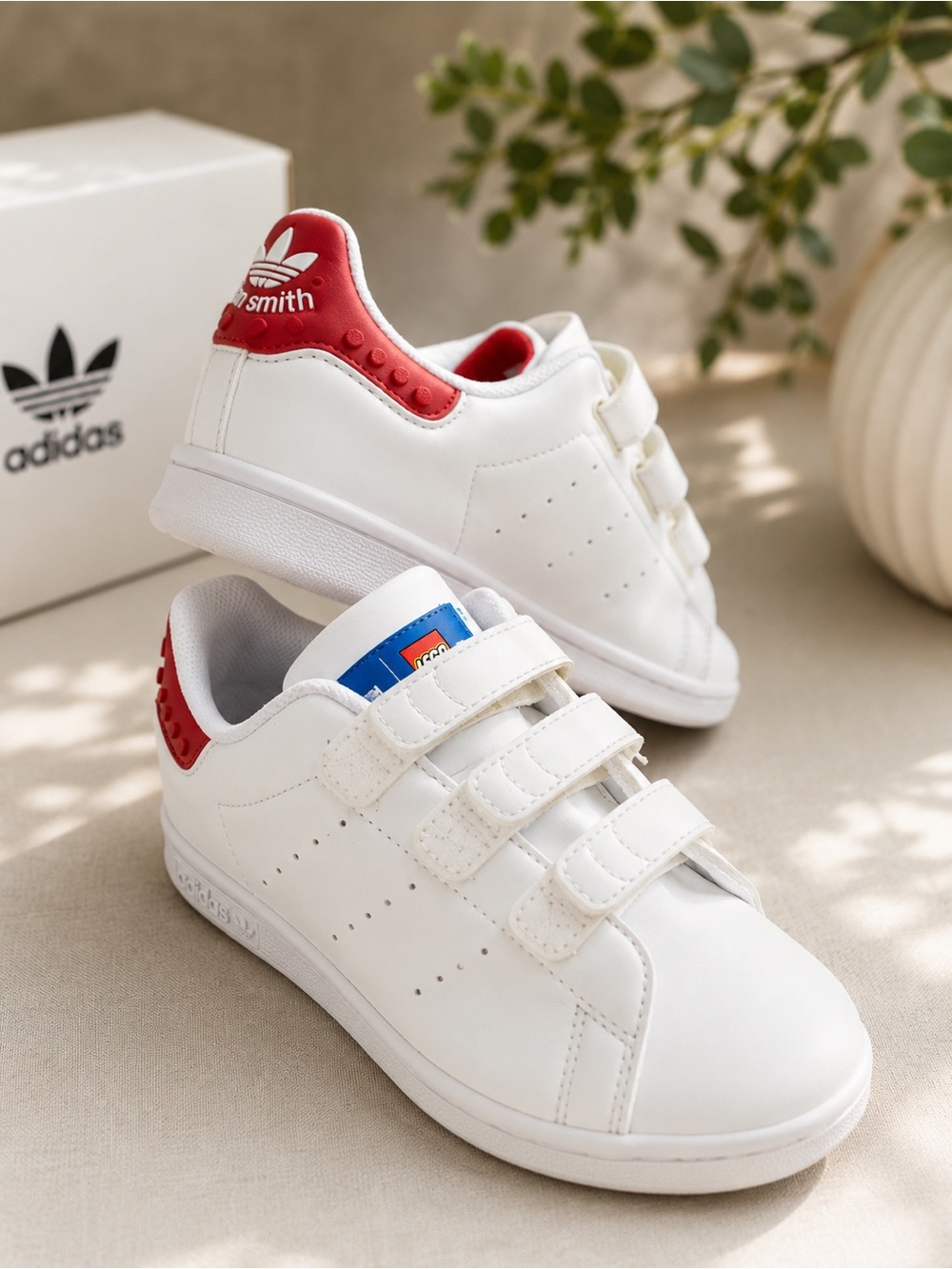adidas x LEGO Stan Smith Kids Sneakers White Red Hook Loop Size 13K